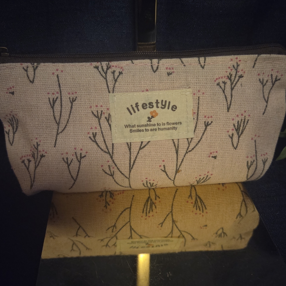 Floral Canvas Zip Pouch Cottagecore Makeup Pencil/Pen Bag Minimalist Pouch